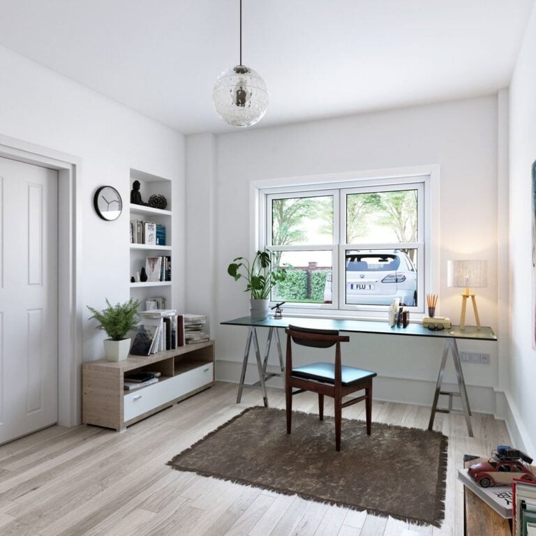 Garage converted into a light home office with new window