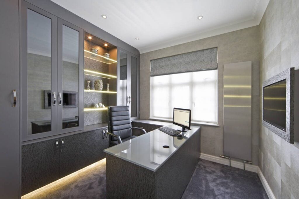 Garage converted into a premium home office with fitted storage